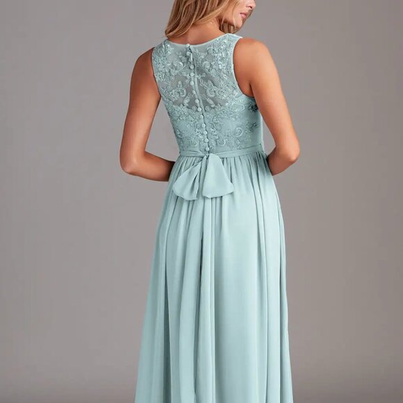 NWT Azazie Kingsley Dress in Chiffon Mist - Picture 4 of 7